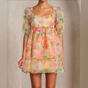 Chelsea & Violet | Floral Organza Baby Doll Dress Nwt